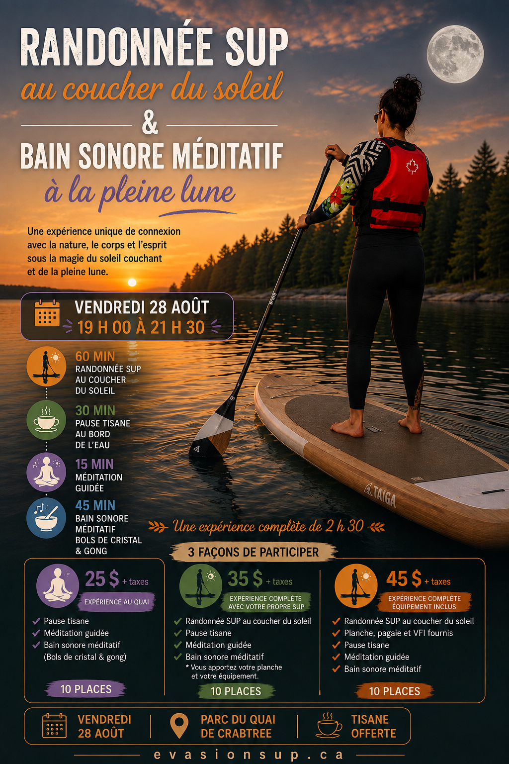 Randonnée SUP au coucher du soleil et bain sonore méditatif - 28 août